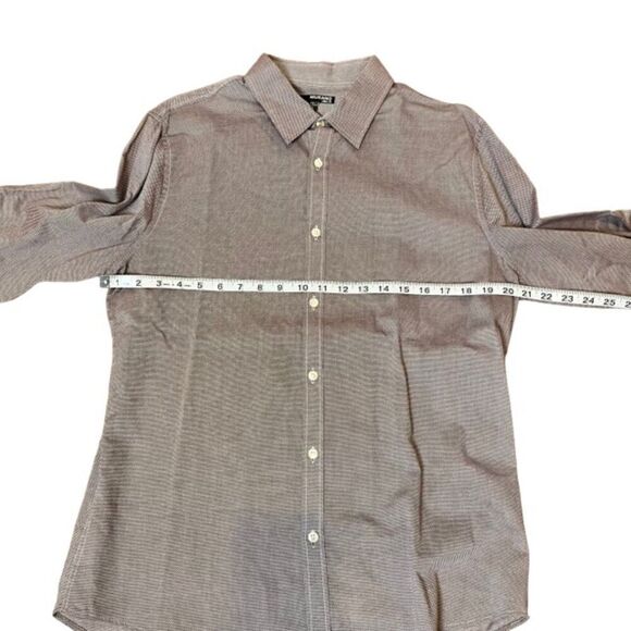 Murano Men's Slim Fit Button Front Shirt. Brown White dot Textured color Size L - Picture 2 of 9
